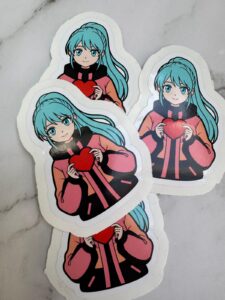 Anime Sticker – Manga Girl mit Herz | 10 cm, wasserfest, 3 cm Peel-Rand